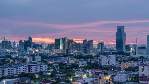 Timelapse view of Bangkok urban skyline right after sunset Stock Footage 289542953