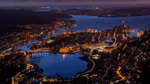 Timelapse View of Bergen's Vibrant Landscape with Yachts and Mountains Stock Footage 308198408