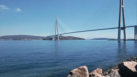 Timelapse with a view of the cable-stayed bridge in Vladivostok. Stock Footage 308920291