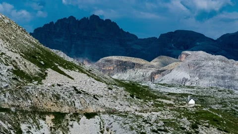 Timelapse view of Cappella degli alpini in the Dolomites, Italian Alps Stock Footage 138483875