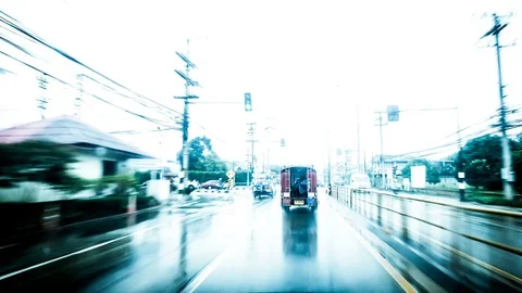 Timelapse of view in car on rainy day roadway Stock Footage 76019285