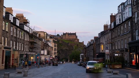 Timelapse view of Castle street in Edinburgh (Scotland) at sunset Stock Footage 113901343