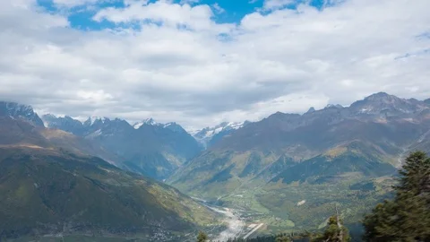 Timelapse view on Caucasus Mountains and valley of Mestia, Geogia Stock Footage 96706345