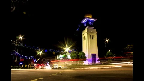 Timelapse view of Clock Tower at night in Kuala Kangsar, Perak Video stock 88659364