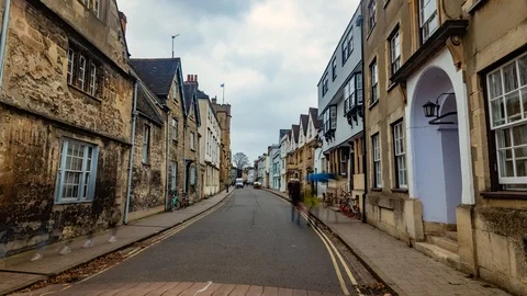 Timelapse view of a colourful lane  in central Oxford at sunset Stock Footage 102435950