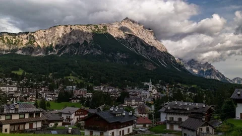 Timelapse view of Cortina d' Ampezzo in the Dolomites, Italian Alps Stock Footage 138484100
