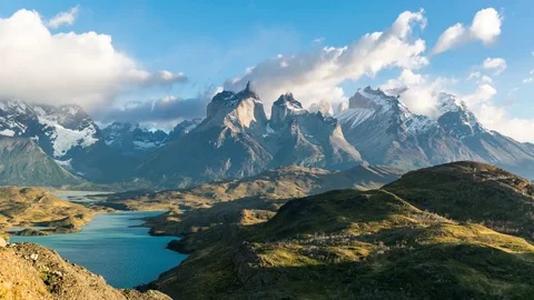 Timelapse view of Cuernos del Paine at Patagonia, Chile Stock Footage 83523645