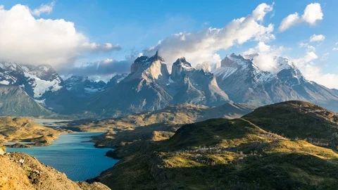Timelapse view of Cuernos del Paine at Patagonia, Chile Stock Footage 120189015