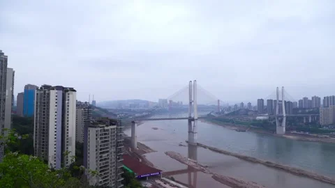 Time‑lapse view of Dafosi Bridge on overcast cloudy day in Chongqing city Stock Footage 344829112
