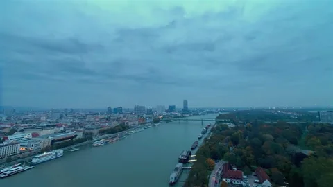 Timelapse view of the Danube River from Bratislava's UFO Observation Deck Stock Footage 292818009