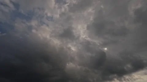 Timelapse view of dark cloudy sky moving to cover the blue sky during the day Video stock 319967393