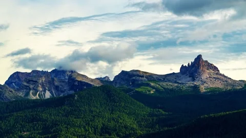 Timelapse view of the Dolomites mountains from Cortina d'Ampezzo, Italian Alps Stock Footage 138484171