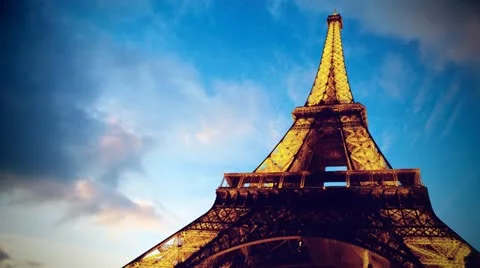 Timelapse view of Eiffel tower in Paris Stock Footage 20033540