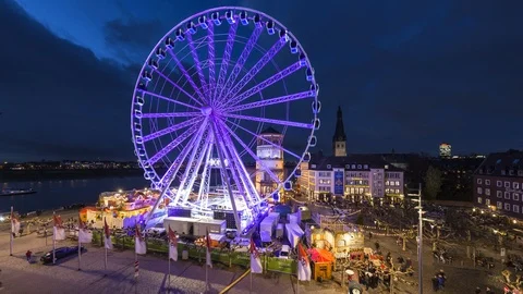 Timelapse view of ferris wheel, Düsseldorf, Germany Stock Footage 100081026