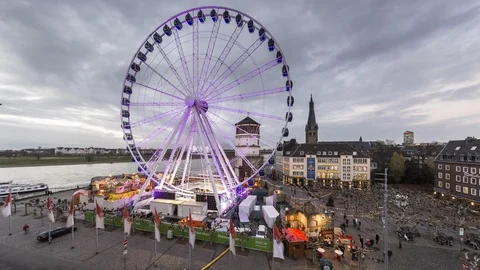 Timelapse view of ferris wheel, Düsseldorf, Germany Stock Footage 100081606