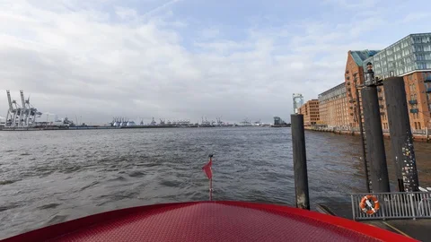 Timelapse view of Hamburg Harbour Ferry 62 cruise to Finkenwerder Stock Footage 102889792