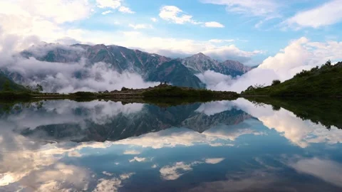 Timelapse view of Happo Pond in the Hakuba valley in Japanese Alps, beautiful Stock Footage 247672030