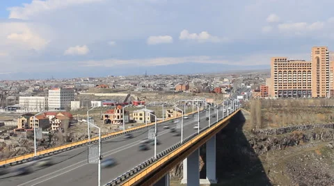 Timelapse,the view from the height on the large bridge Stock Footage 61156980