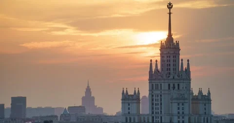 Timelapse view of a high-rise building on Kotelnicheskaya embankment Stock Footage 313981451
