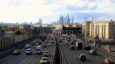 Timelapse view of the high-rise buildings and transport metropolis, traffic and Stock Footage 94875476
