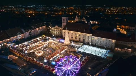 Timelapse view of the Historic Centre of Sibiu with Christmas fair, Romania. The Stock Footage 229760479