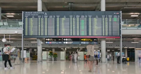 Timelapse view inside arrival terminal with passenger Stock Footage 201709453