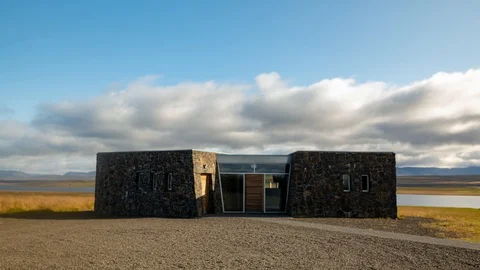Timelapse view of an isolated modern building in the countryside of West Iceland Stock Footage 115712299
