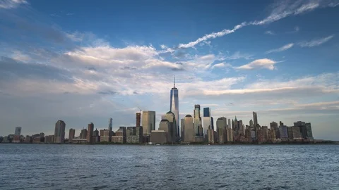 Timelapse view from Jersey city through Hudson river to Manhattan New York Stock-Footage 90432787
