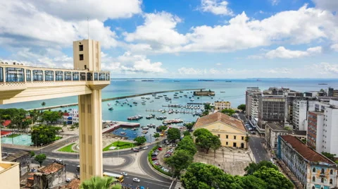 Timelapse View of Lacerda Elevator and All Saints Bay in Salvador, Bahia, Brazil Vídeos de archivo 49480302