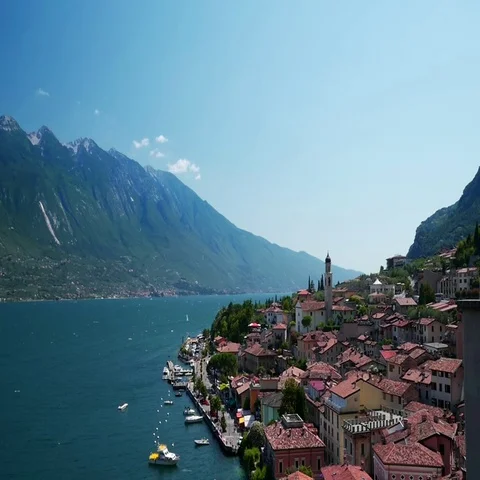 Timelapse view of Limone Sul Garda pier in the Garda lake Stock Footage 69604411