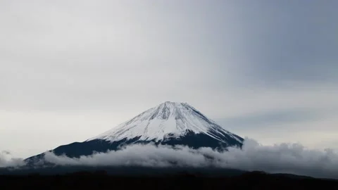 Timelapse view of Mount Fuji on a cloudy winter day, Yamanashi Prefecture, Japan Stock Footage 223678280