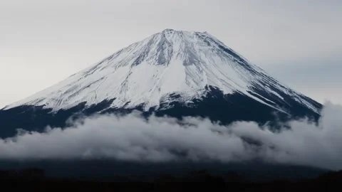 Timelapse view of Mount Fuji on a cloudy winter day, Yamanashi Prefecture, Japan Stock Footage 223678282