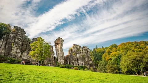 Timelapse view of mountains clouds sky. Autumn in Germany, Externstone. Stock Footage 165331424