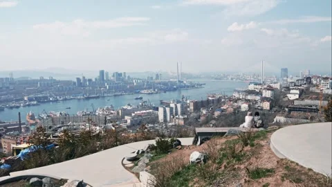 Timelapse view from the observation deck on bridge Vladivostok Stock Footage 308920308