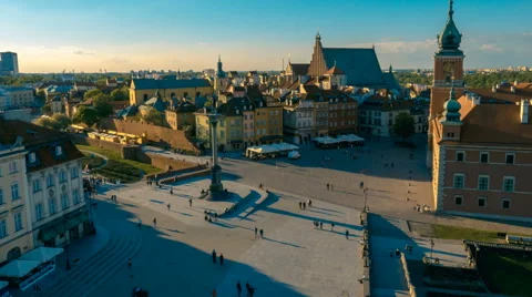 Timelapse with View on Old City Center in Warsaw Stock Footage 63170168