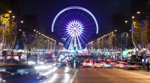 A Timelapse View on Paris Ferris Wheel in France by Night Stock Footage 57645866