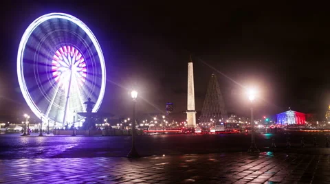 A Timelapse View on Paris Ferris Wheel in France by Night Stock Footage 57920262