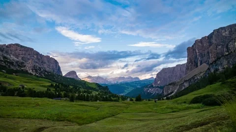 Timelapse view of Passo Gardena in the Dolomites, Italian Alps Stock Footage 138484353