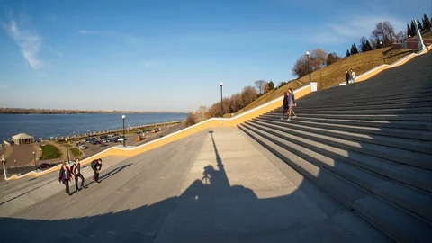 Timelapse view of people going up and down on staircase. Stock Footage 107358148