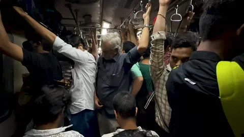 Timelapse view of people standing inside local train. Railway Station. 4K Stock Footage 252709426