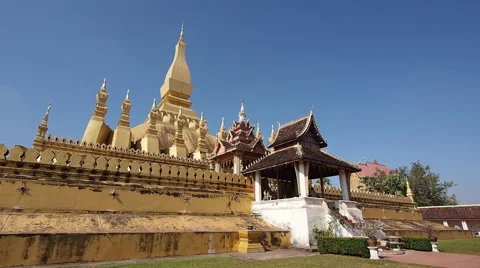 Timelapse View of Pha That Luang Stupa in Vientiane, Laos Video stock 44585784