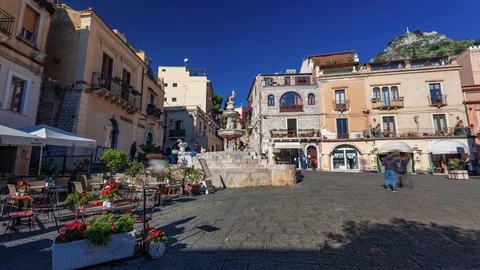 Timelapse view of Piazza Duomo in Taormina (Sicily) Stock Footage 121562955