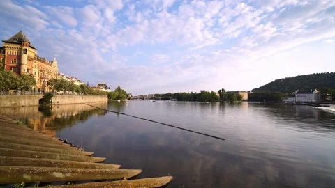 Timelapse view of Prague cityscape with Vltava river in Prague center, view from Stock Footage 102156459