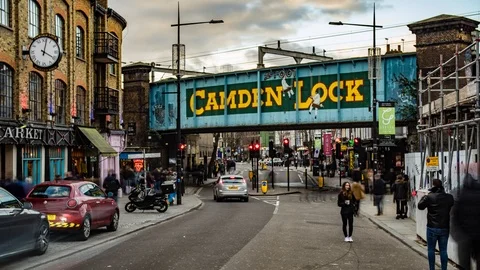 Timelapse view of the railway bridge in Camden Town, London Stock Footage 86478016