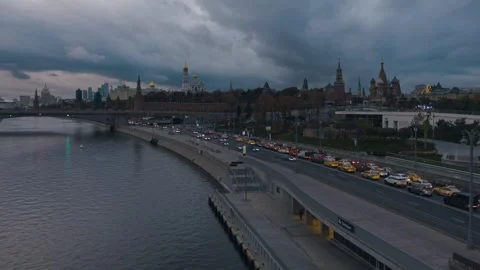 Timelapse view of Red Square and the Moscow River from the Soaring Bridge in Zar Stock Footage 252216594