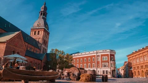 Timelapse view of Riga Cathedral on Dome Square in the Old Town of Riga, Latvia. Stock Footage