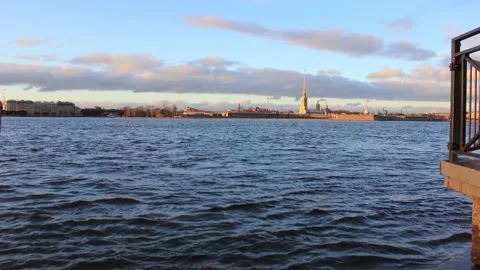 Timelapse view to the river in the city on a clear sunny day Stock Footage 130178381