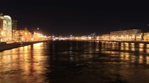 Timelapse view to the river in the city during the night Stock Footage 130178228