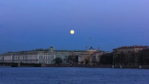 Timelapse view to the river with moon coming up Stock Footage 130176611