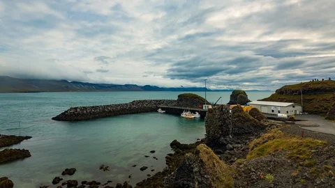Timelapse view of the small harbour of Hellnar, West Iceland Stock Footage 115710467